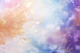 A highly detailed close-up capturing the intricate texture and abundant layers of paint on a canvas artwork, Crystal-clear glitter glistening on a watercolor background, AI Generated