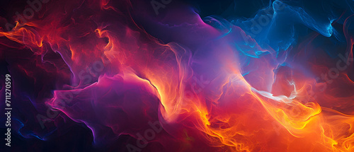 A vibrant explosion of nature's fiery hues pierces through the darkness, igniting a sense of warmth and awe in its abstract display of colorful smoke