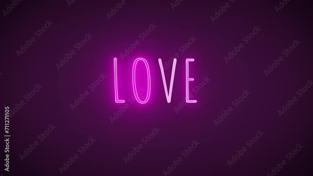 Word, text and love with glow or neon on purple background, banner or wallpaper with animation. Sign, digital and graphic for Valentines Day, bright light with visual and font, creative and studio Word, text and love with glow or neon on purple background, banner or wallpaper with animation. Sign, digital and graphic for Valentines Day, bright light with visual and font, creative and studio