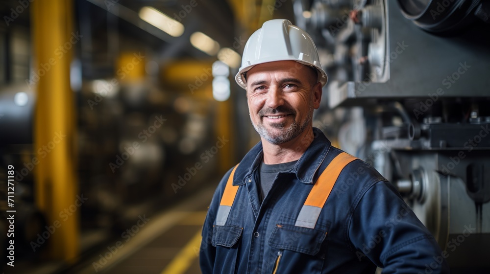 Professional industry maintenance engineer in uniform and safety hard hat at factory station. Construction, manufacturing, and engineering concept. Professional industry maintenance engineer in uniform and safety hard hat at factory station. Construction, manufacturing, and engineering concept.