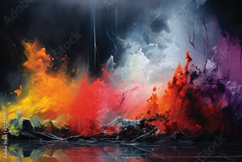 Abstract Painting, Colorful Smoke and Water Blend With Ethereal Beauty, Blend of intense colors depicting a riotous, abstract tropical storm, AI Generated © Iftikhar alam