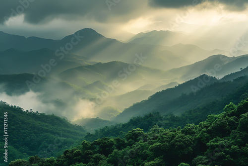 mountain landscape with mist, AI generated © Frédéric Prochasson