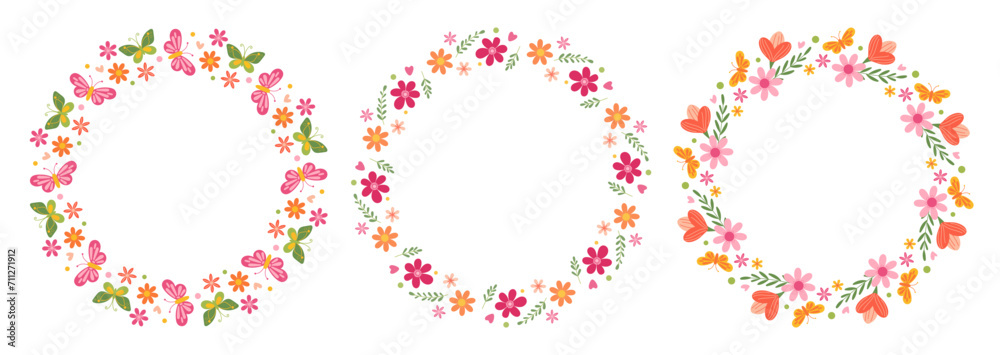 Set of floral wreaths. International Women's Day. March 8. Mother's Day. Decorative elements for greeting card, wedding, birthday, invitation, banner, sale, scrapbooking. Vector illustration. Set of floral wreaths. International Women's Day. March 8. Mother's Day. Decorative elements for greeting card, wedding, birthday, invitation, banner, sale, scrapbooking. Vector illustration.