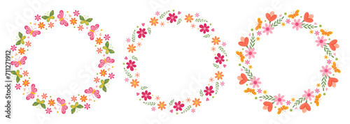 Set of floral wreaths. International Women's Day. March 8. Mother's Day. Decorative elements for greeting card, wedding, birthday, invitation, banner, sale, scrapbooking. Vector illustration.