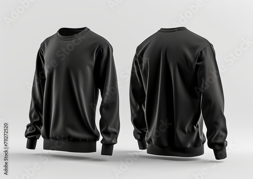 Black long sleeve t-shirt in front and back view ghost mannequin concept isolated on white background