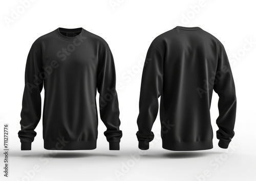 Black long sleeve t-shirt in front and back view ghost mannequin concept isolated on white background