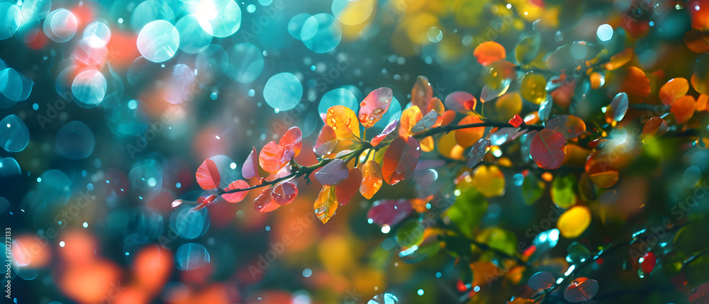 An autumnal tree bursts with vibrant color, its leaves blurred in the light, a mesmerizing display of nature's beauty