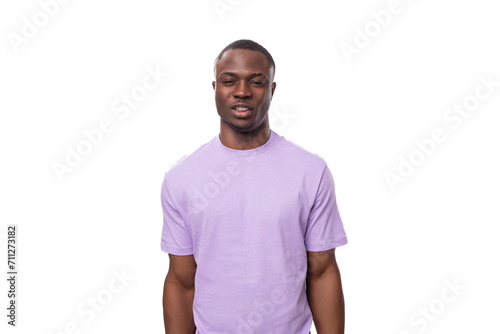 young 30 year old american man dressed in cotton t-shirt with textile print mockup