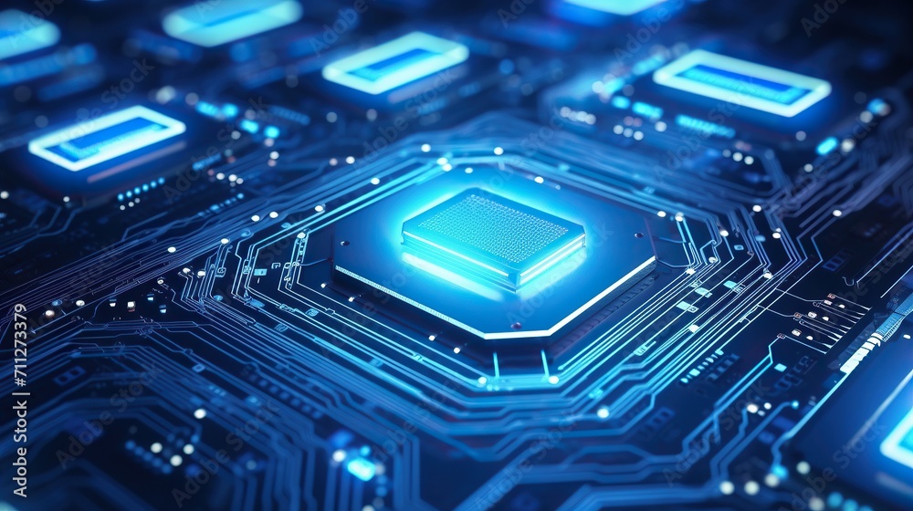 rendering of blue futuristic circuit board with electrons. Circuit board. Concept of CPU, Computer Processor. Motherboard chips. Technology science background. rendering of blue futuristic circuit board with electrons. Circuit board. Concept of CPU, Computer Processor. Motherboard chips. Technology science background.