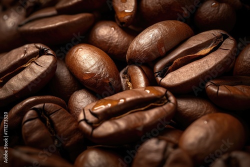 A tempting mound of freshly roasted coffee beans, perfect for brewing a revitalizing cup of aromatic morning coffee, Close-up detail of an organic coffee bean, AI Generated
