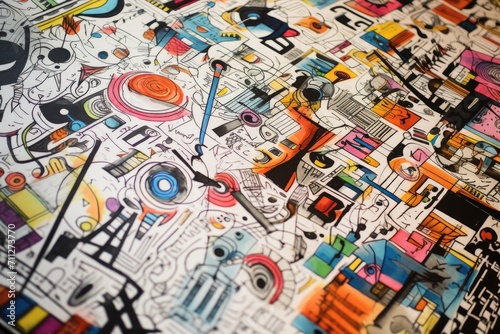 An up-close view of a clock on a table, capturing the passing of time in a simple yet captivating scene, Close-up of a student's notes filled with doodles and information, AI Generated