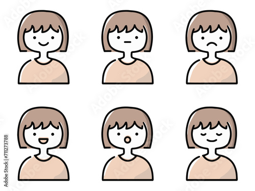 色々な表情のシンプルな女の子のイラストセット