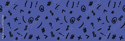 pattern with the image of keyboard symbols. Punctuation marks. Template for applying to the surface. blue violet background. Template for interior design, websites or promotional materials.