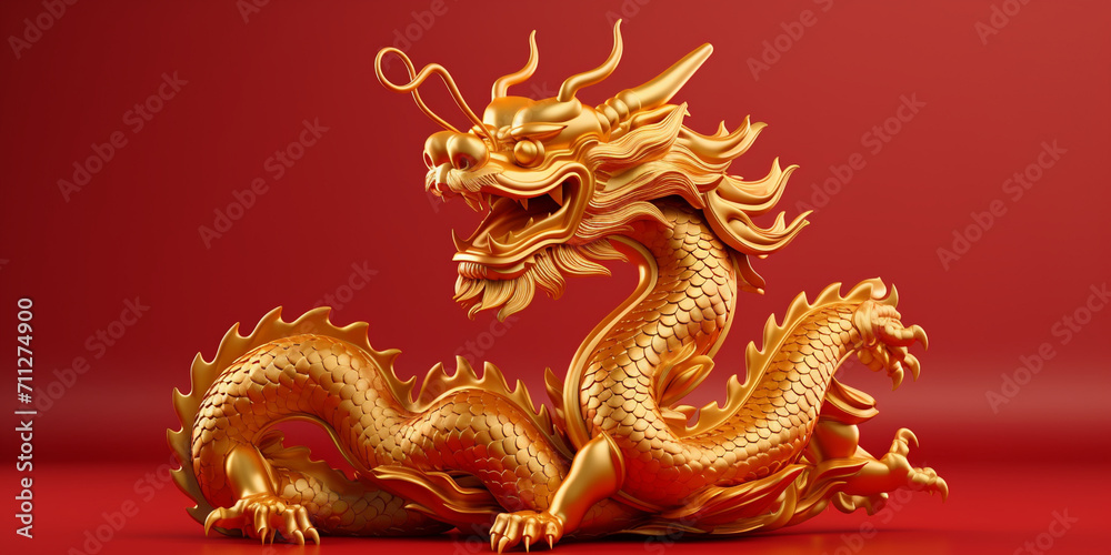 golden dragon statue,,, year of the Dragon, new year decoration. Generative AI.
