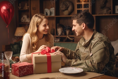 Military spouse arranging special Valentine surprise expressing love and support. Military wife crafted festive gift to extend congratulations