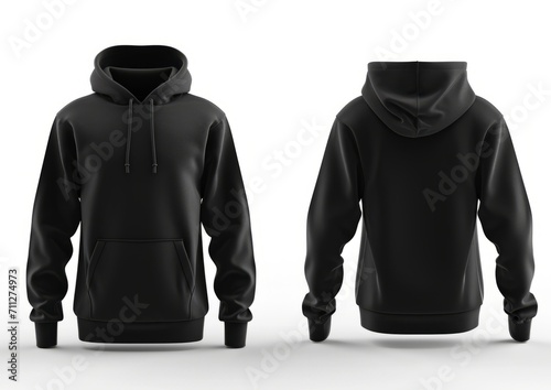 Black Pullover hoodie in front view ghost mannequin concept isolated on white background