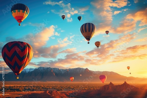 Witness a breathtaking sight as a vibrant assembly of hot air balloons gracefully soar through the heavens  Colorful hot air balloons filling the skies over Albuquerque  New Mexico  AI Generated