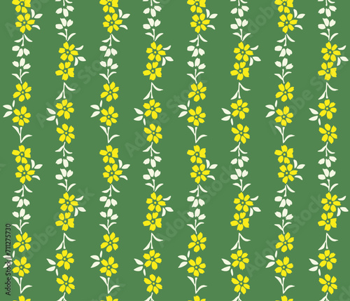 Japanese Wild Flower Stripe Vector Seamless Pattern