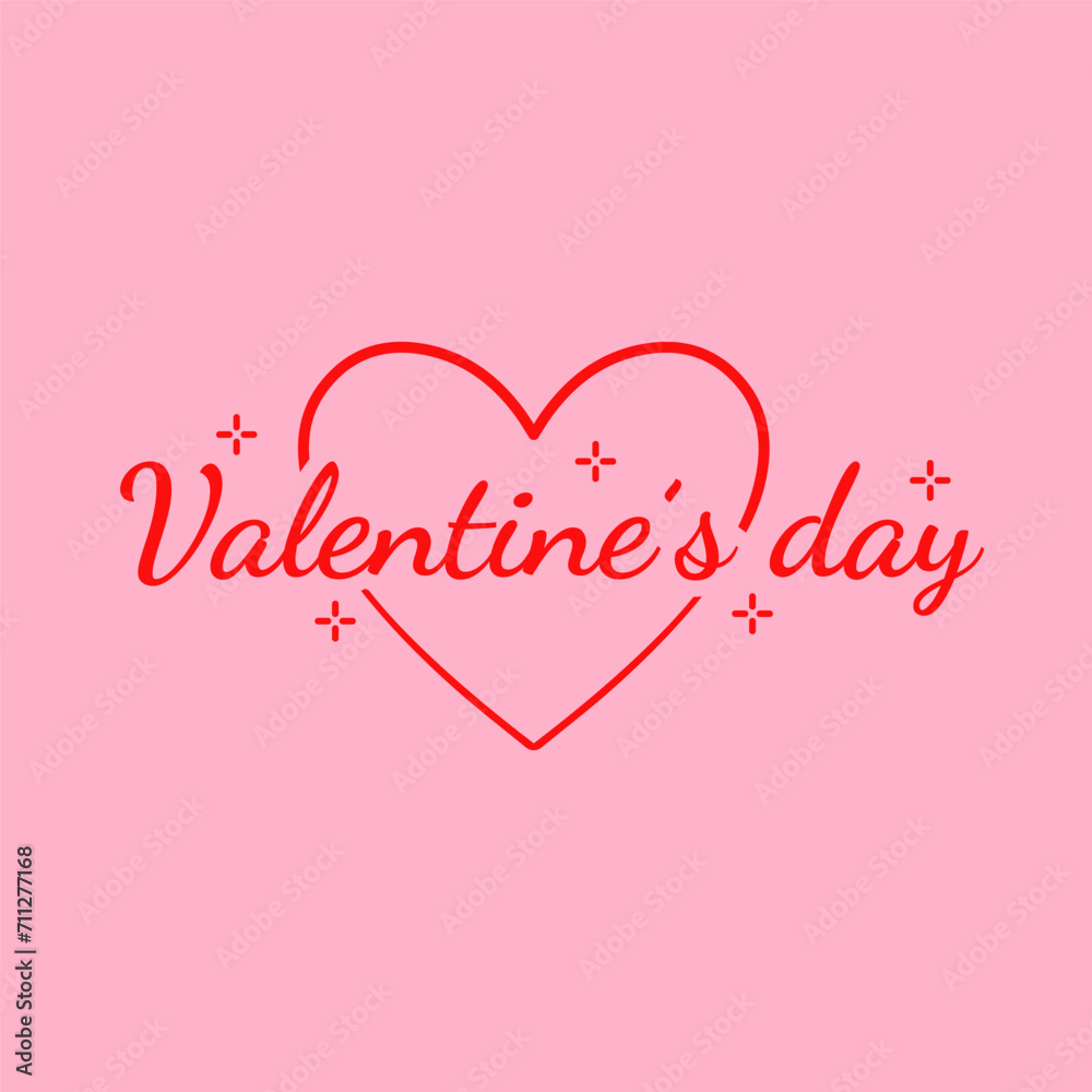 Valentine’s Day Lettering. Modern Valentine’s Day Logo with heart on pink background. 14th of february greeting card, flyer, banner.