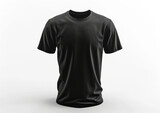 Black short sleeve t-shirt in front view ghost mannequin concept isolated on white background