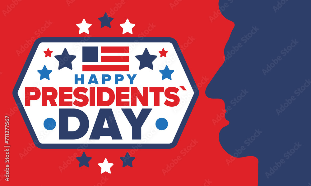 Happy Presidents day in United States. Washington's Birthday. Federal holiday in America. Celebrated in February. Patriotic american elements. Poster, banner and background. Vector illustration Happy Presidents day in United States. Washington's Birthday. Federal holiday in America. Celebrated in February. Patriotic american elements. Poster, banner and background. Vector illustration
