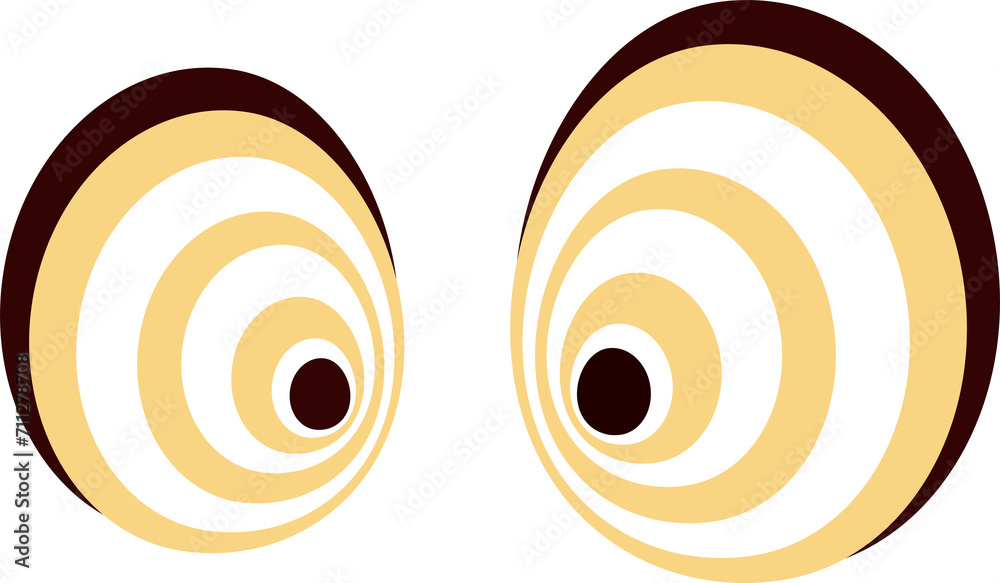 Funny hypnotic eyes, cartoon happy look expression