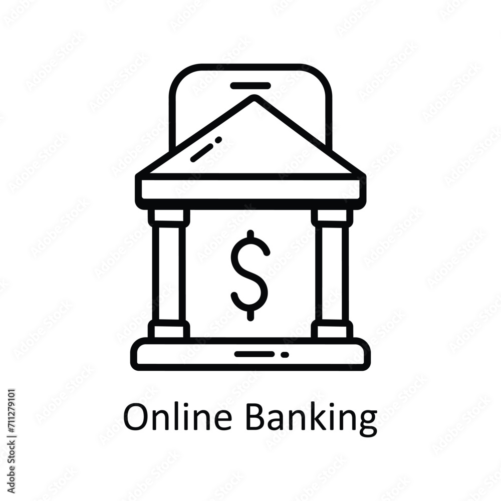 Online Banking vector  outline doodle Design illustration. Symbol on White background EPS 10 File