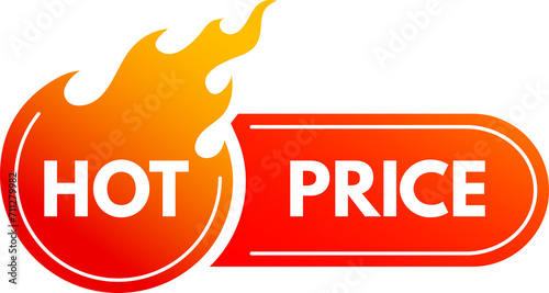 Promo label super deal, hot price label with flame photo