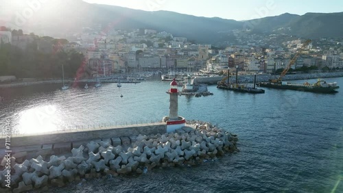 Aerial Flight over historical city of Bastia, Corsica, France photo