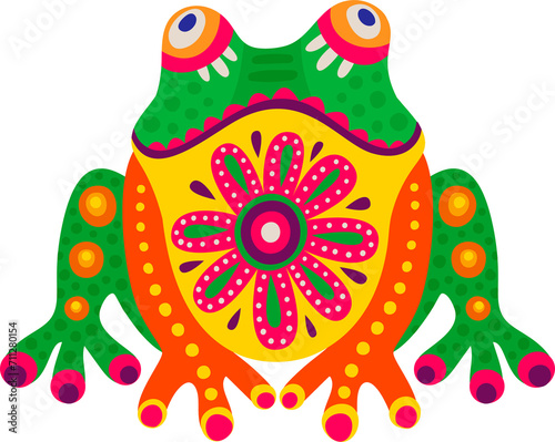 Cartoon coqui frog with ethnic floral print photo