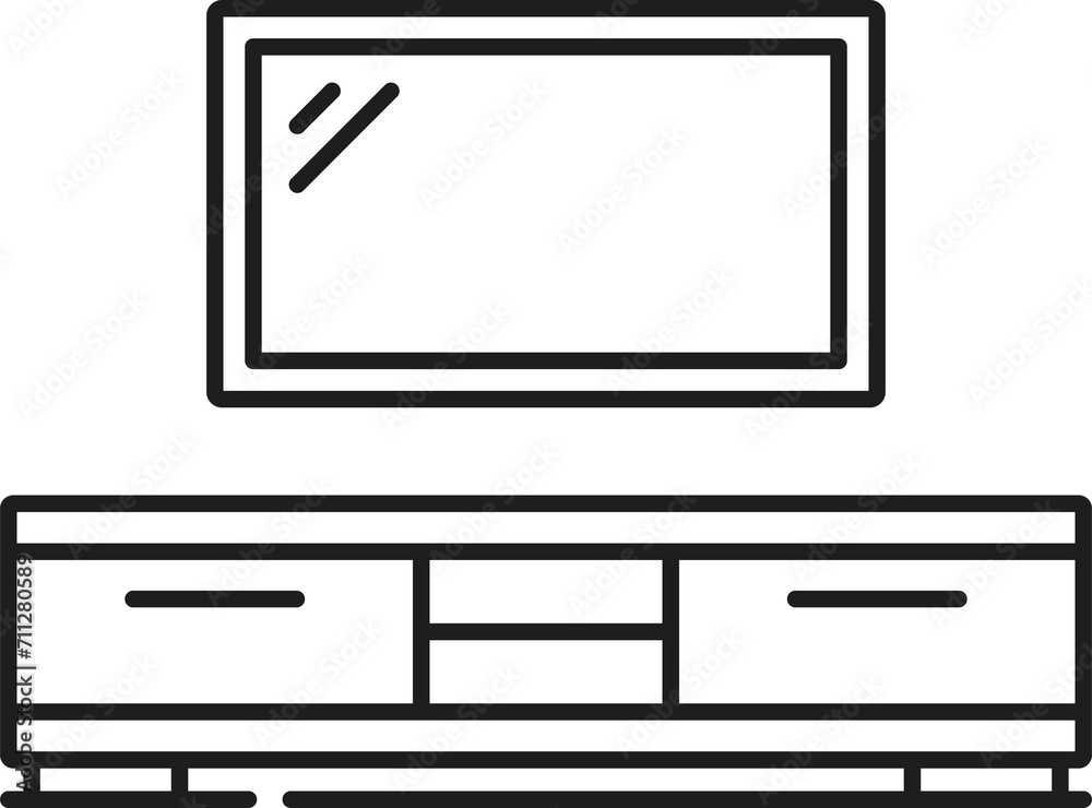 TV console isolate television bench thin line icon TV console isolate television bench thin line icon