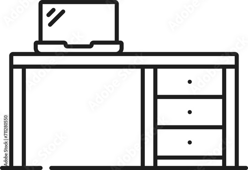 Workplace, linear icon. Office desk vector, table