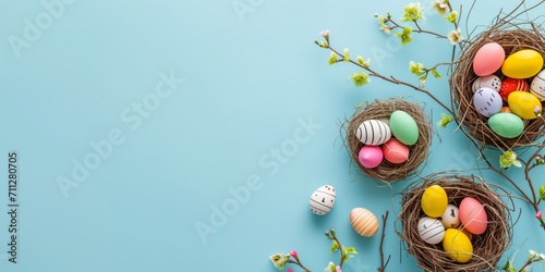 Happy Easter banner Illustration with Cute Easter nests and Eggs