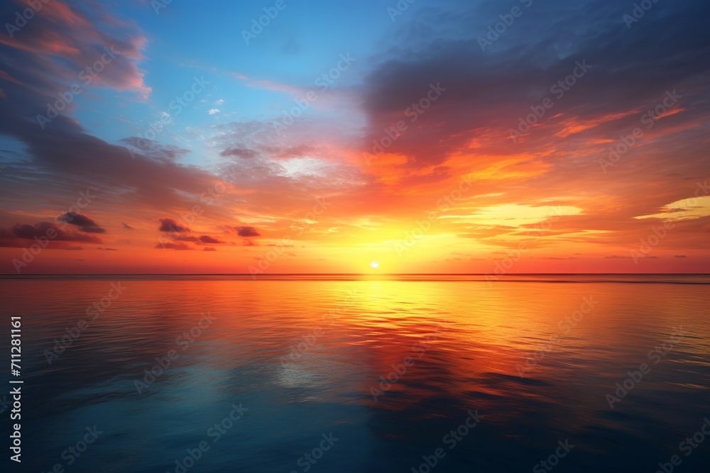 Beautiful sunset colors over the ocean with fluffy clouds
