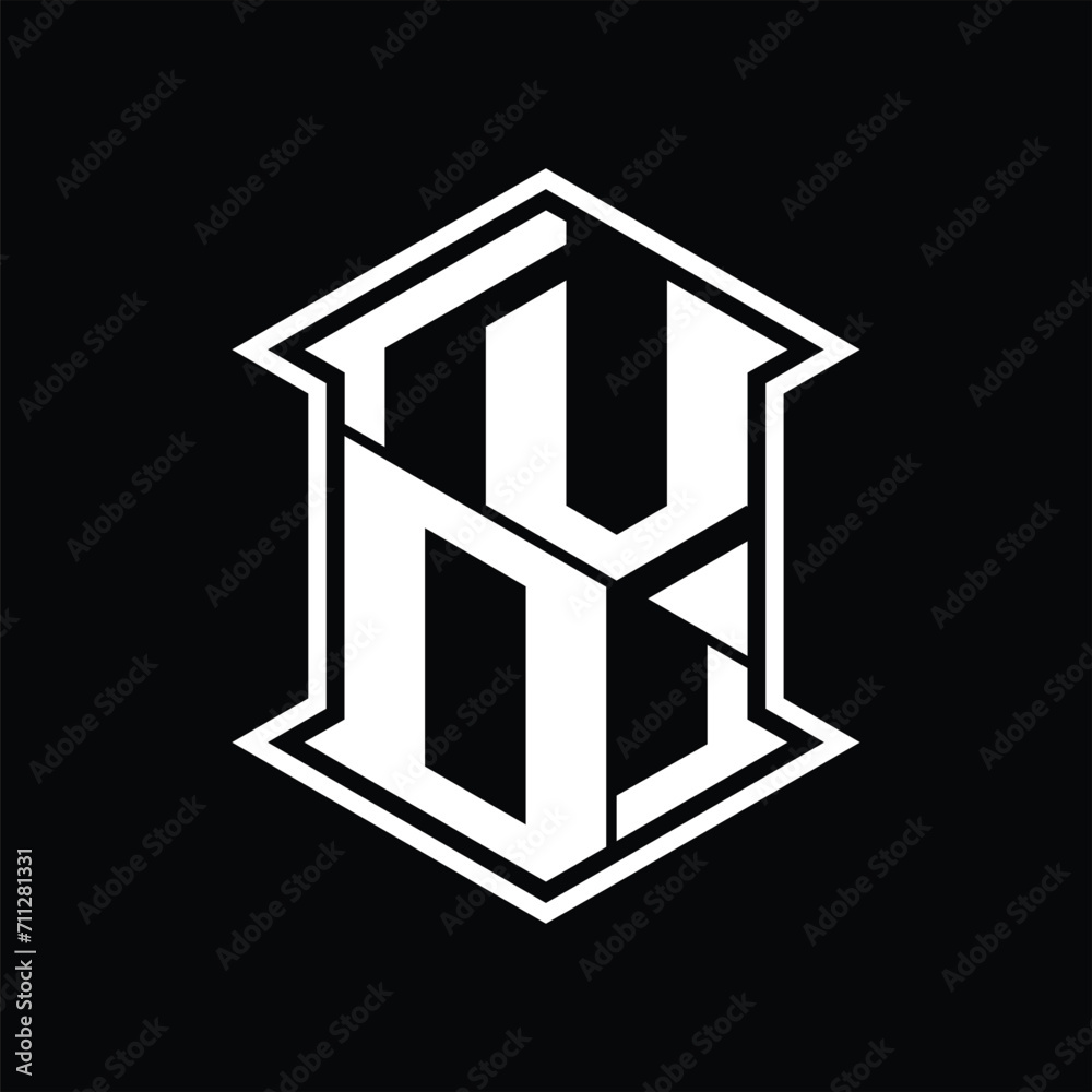 VO Logo monogram hexagon shield shape up and down with sharp corner isolated style design VO Logo monogram hexagon shield shape up and down with sharp corner isolated style design