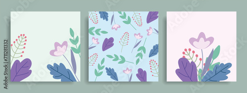 Set of floral delicate backgrounds. Covers with flowers. Templates with flowers.