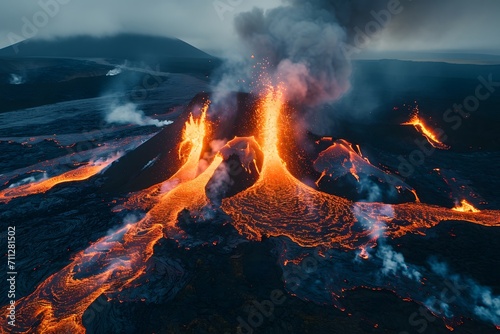 volcano eruption aerial view 