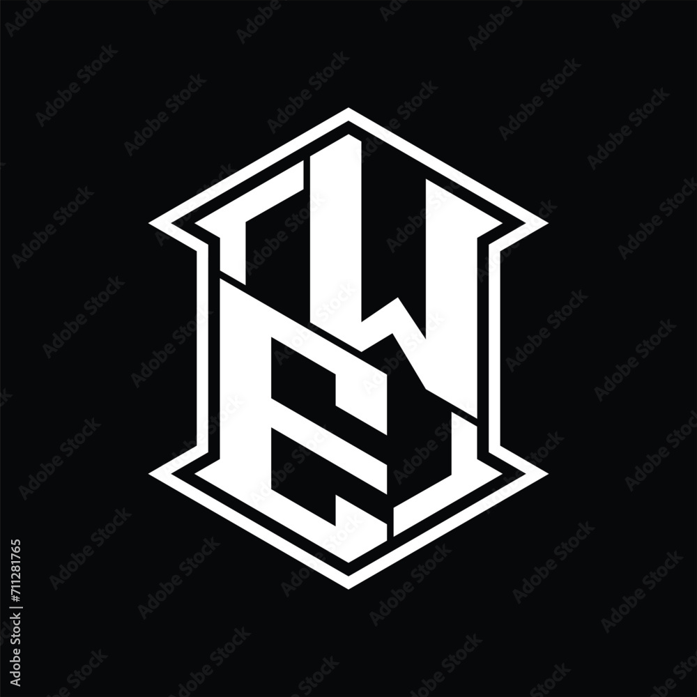 WE Logo monogram hexagon shield shape up and down with sharp corner isolated style design WE Logo monogram hexagon shield shape up and down with sharp corner isolated style design