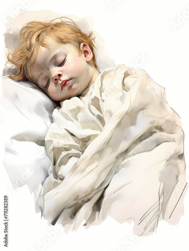 Baby Sleeping In A White Blanket, A Child Sleeping In A Blanket
