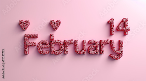 Valentine's Day themed image with hearts and 14 February written in textured lettering on a pink background
