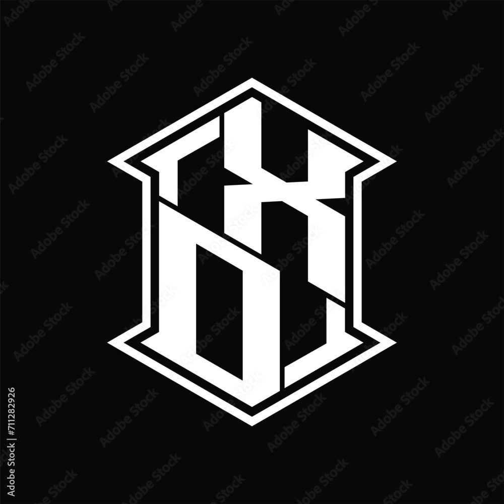 XO Logo monogram hexagon shield shape up and down with sharp corner isolated style design XO Logo monogram hexagon shield shape up and down with sharp corner isolated style design