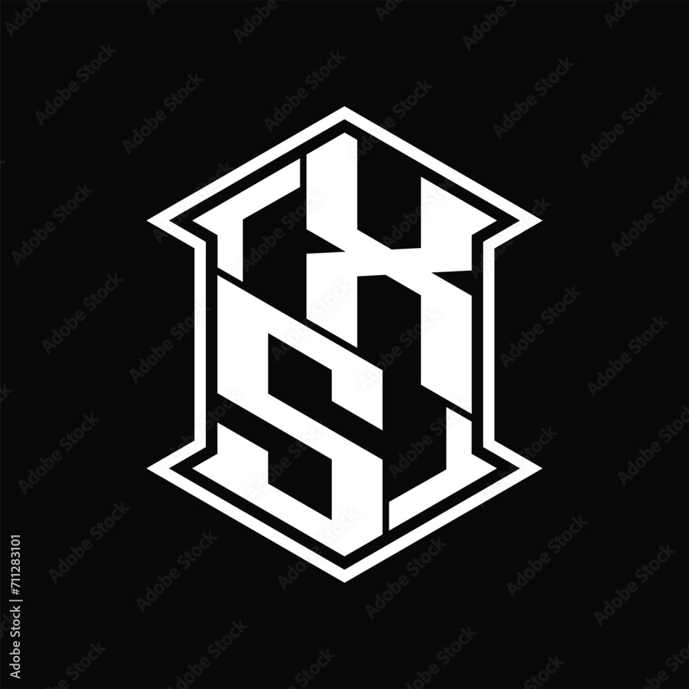 XS Logo monogram hexagon shield shape up and down with sharp corner isolated style design XS Logo monogram hexagon shield shape up and down with sharp corner isolated style design