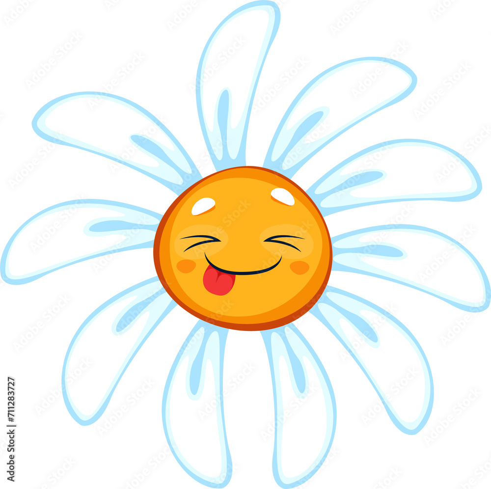 Chamomile funny cartoon flower showing tongue Chamomile funny cartoon flower showing tongue