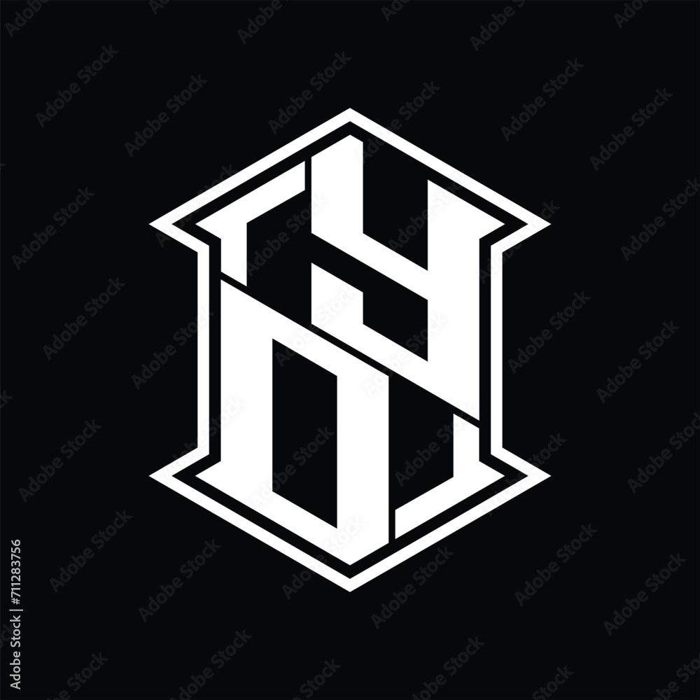YO Logo monogram hexagon shield shape up and down with sharp corner isolated style design YO Logo monogram hexagon shield shape up and down with sharp corner isolated style design