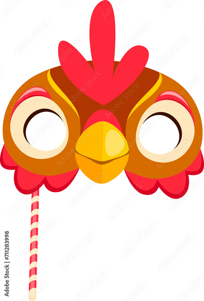 Rooster head mask isolated cartoon cock bird