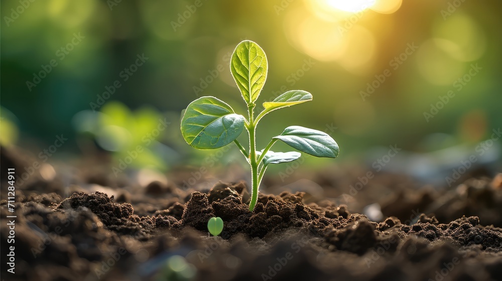 Spring, A green plant sprouts from the ground. Generative AI. Spring, A green plant sprouts from the ground. Generative AI.