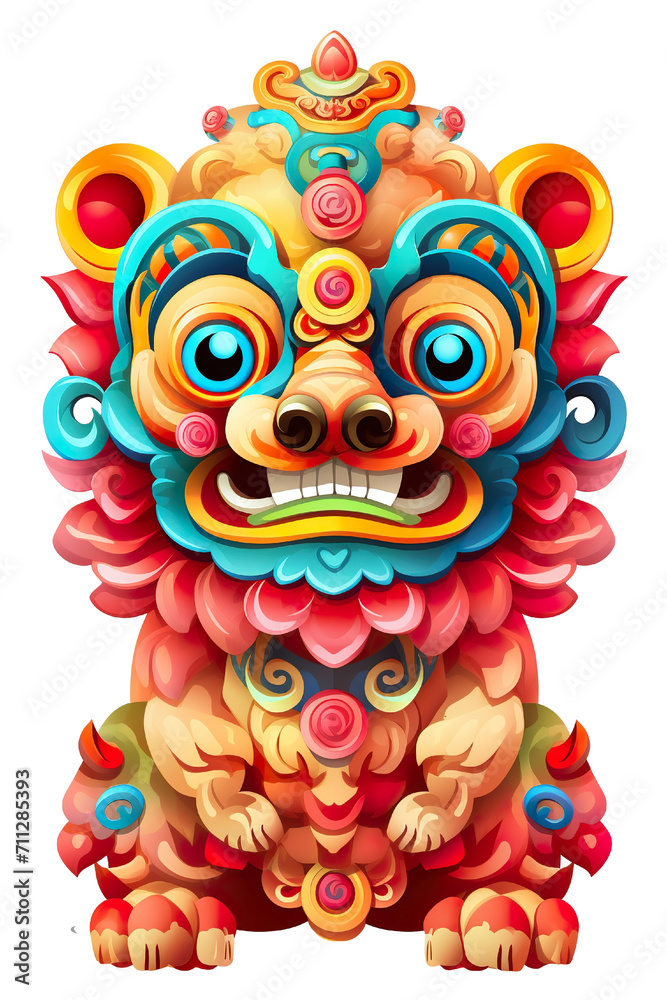 Cute colorful lion dance lunar new year white background, 3d cartoon style, strong color contrast isolated PNG Cute colorful lion dance lunar new year white background, 3d cartoon style, strong color contrast isolated PNG