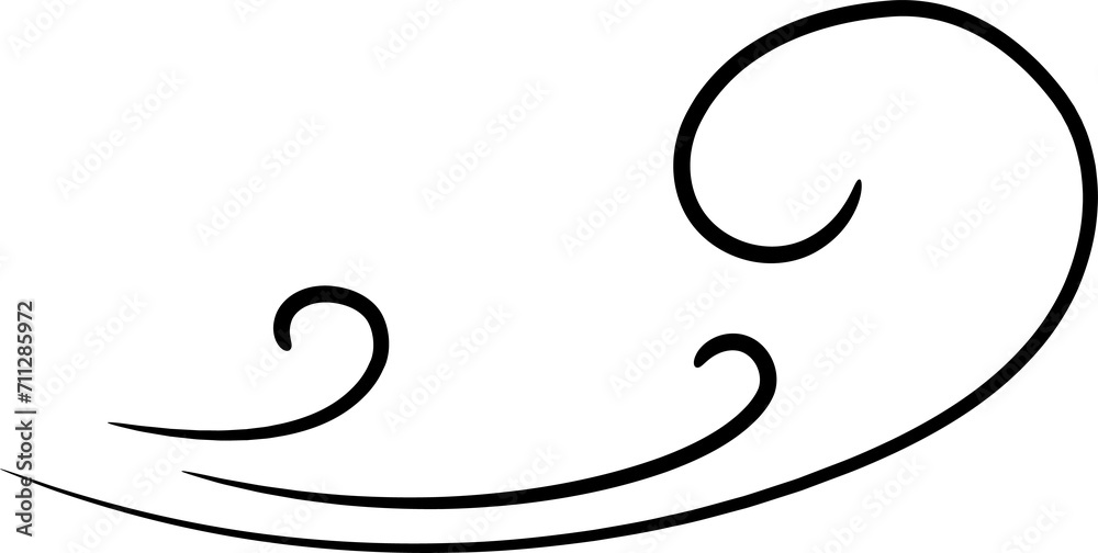 Air or wind in motion, line with swirl doodle Air or wind in motion, line with swirl doodle