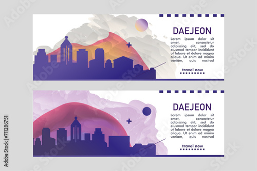 Daejeon city banner pack with skyline, cityscape, landmark. South Korea metropolis  travel vector horizontal illustration layout for brochure, website, page, presentation, header, footer