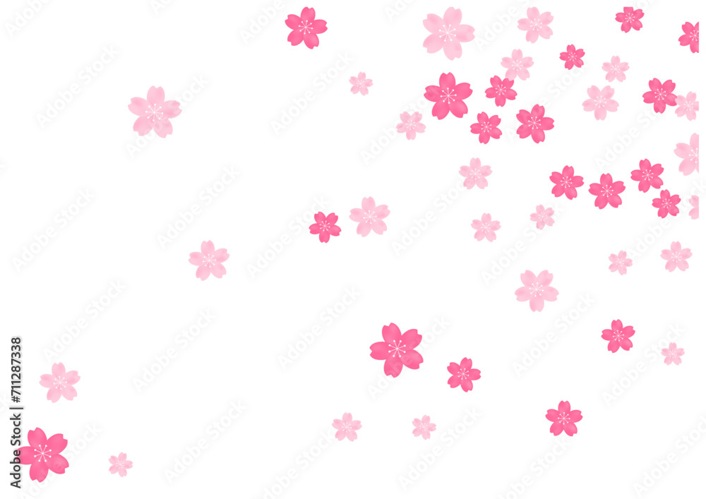 桜吹雪が美しい桜の花の散る春の和風フレーム背景2